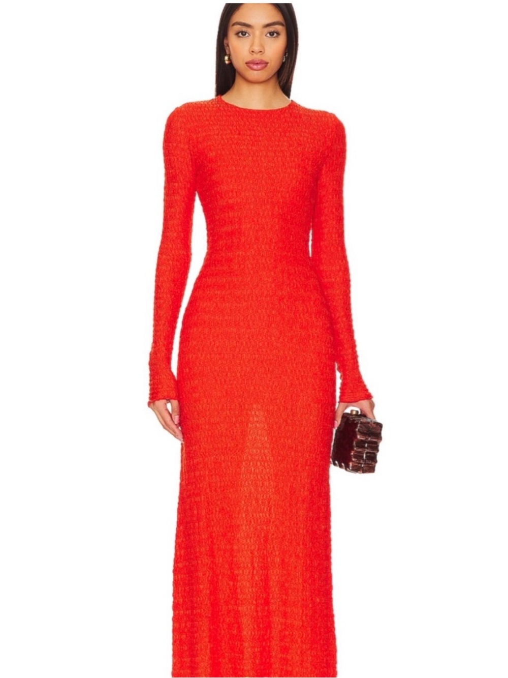 SIEDRES Vibrant Red Long-Sleeve Knit Maxi Dress